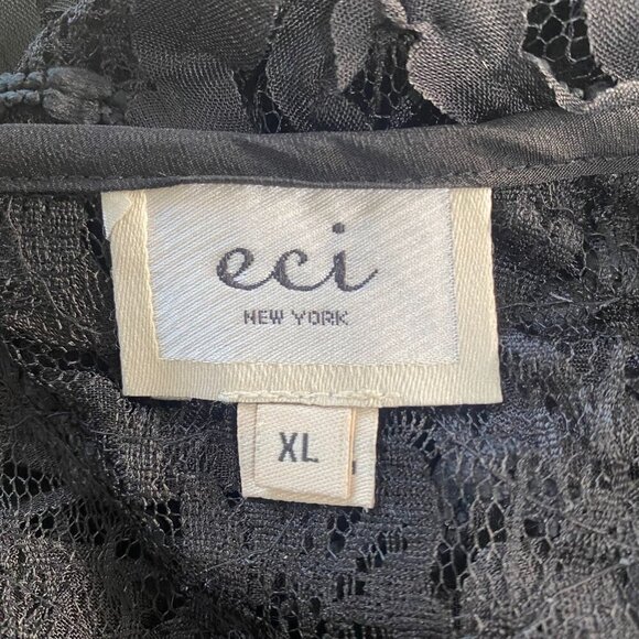 ECI New York Ruffled Black Lace Cap Sleeve Top with Built-In Camisole XL #248 - Picture 7 of 10